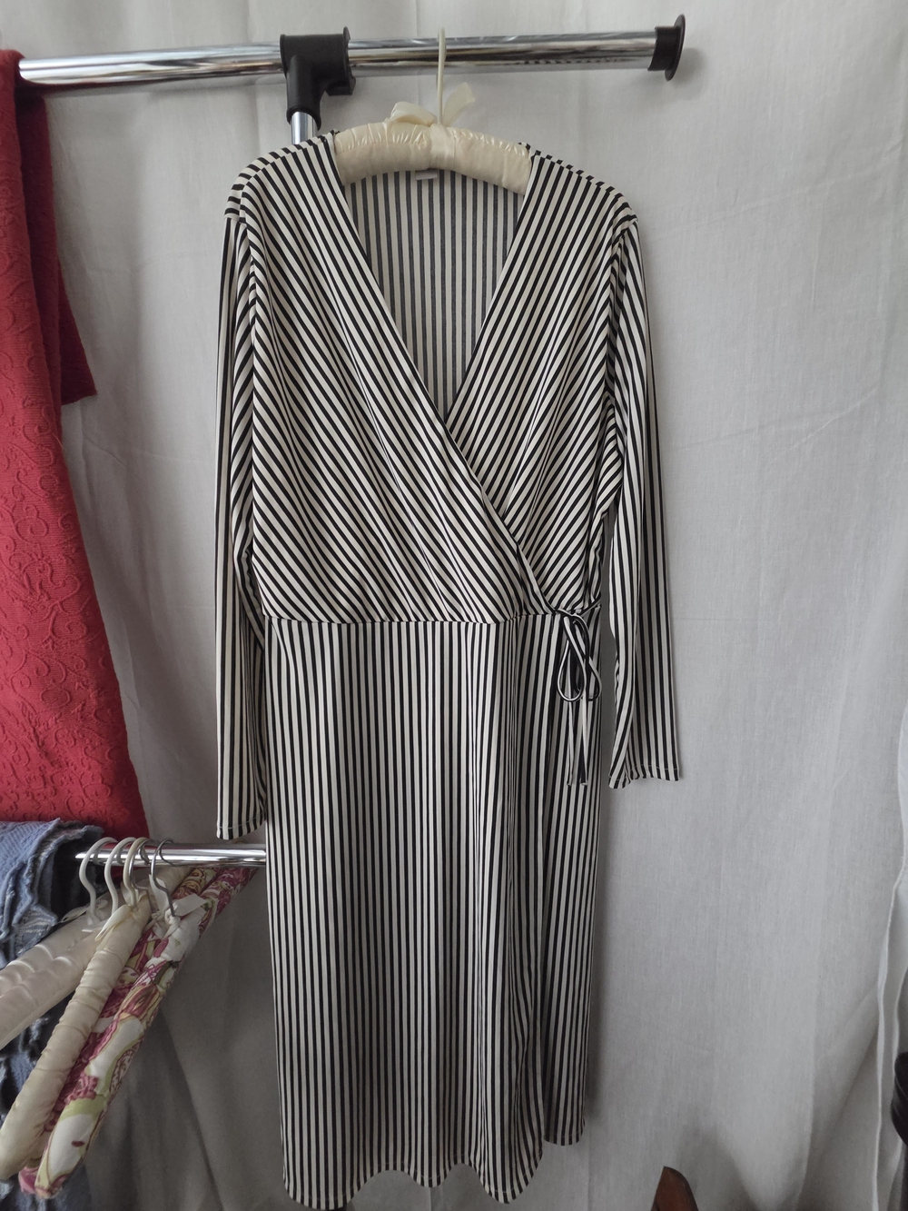 H&M Black and Cream Vertical Stripe Dress